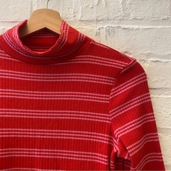 Anthropologie || Maeve Ribbed Stripe Turtleneck Red Pink XS - Picture 3 of 8